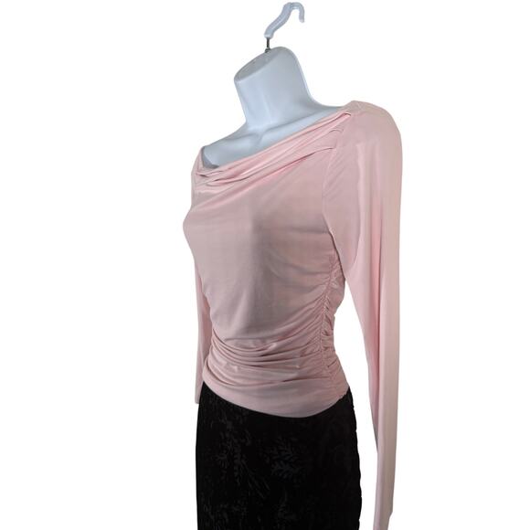 Windsor Pink Off Shoulder Long Sleeve Top Ruched Slim Fit Y2K Slim Stretch Sz Lg - Picture 3 of 6